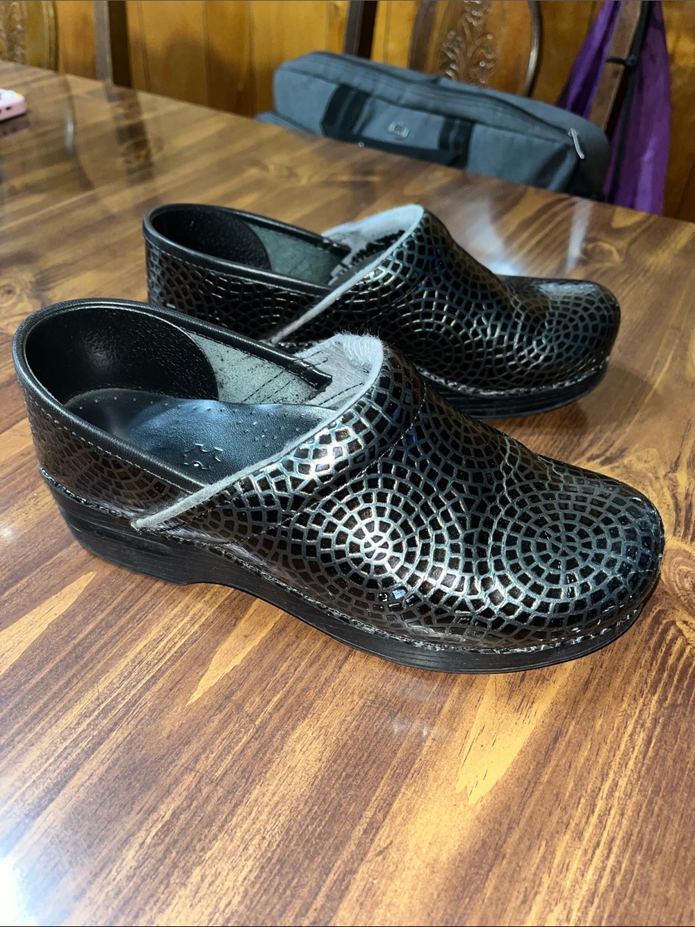 Dansko Black Laser-Cut Leather Slip-On Clogs size 39